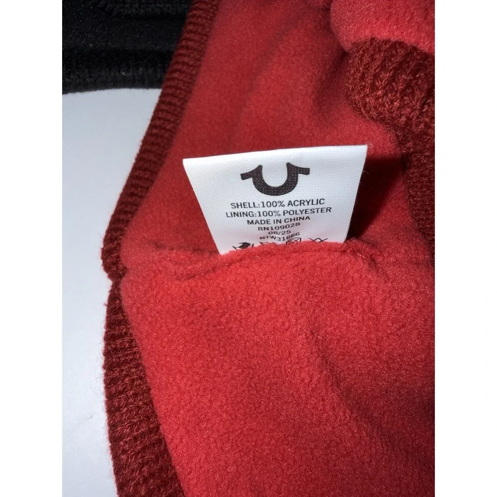 True Religion Unisex Headwrap 2pc Set Black Red Knit Stretch Logo NEW